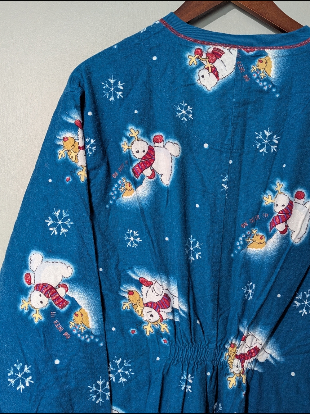 La Senza Vintage Women's Teal Snowman Fleece One-Piece Pajamas Whimsical Holiday - Picture 12 of 16
